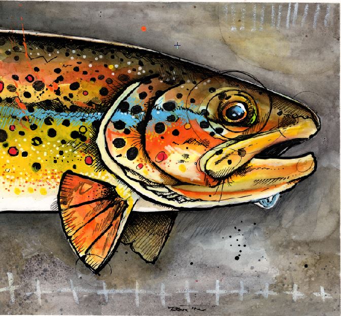 Men's Rainbow Trout Fishing T-Shirt - Navy Blue, 100% Cotton Short Sleeve By Hanes/Gildan