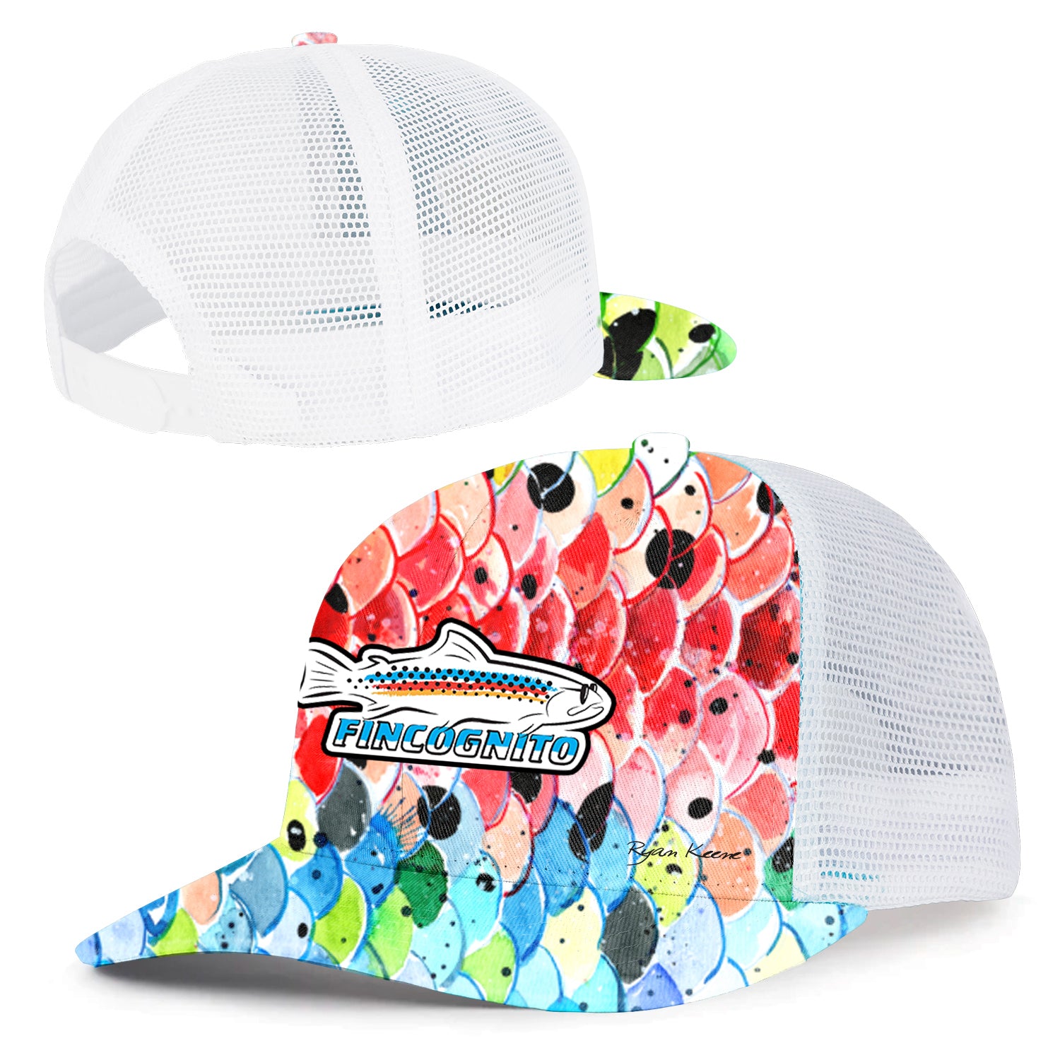 Rainbow3 Fish Print Patterned Trucker Hat