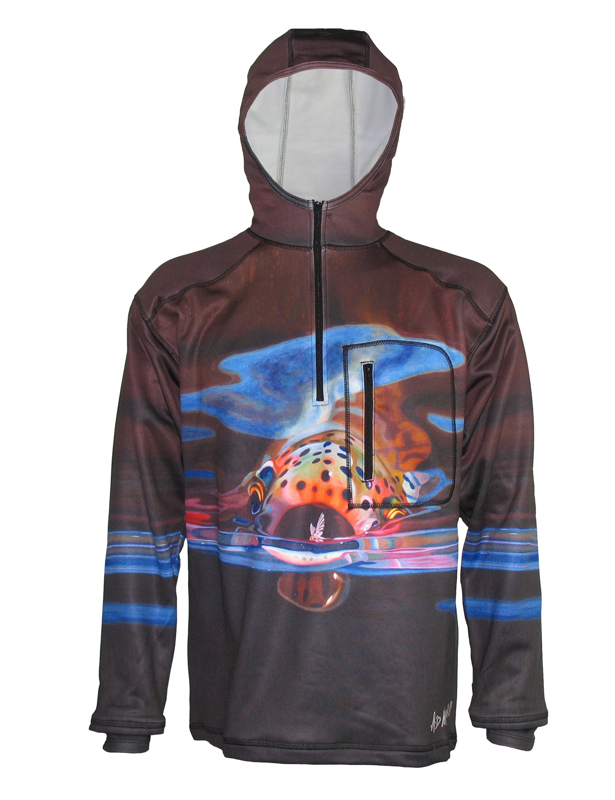 Fincognito Flexshell Hoodie 1/4-Zip The Snack Fish Print Fly Fishing