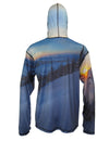Above The Clouds SunPro Hoodie back view mountain clothing brand offers SPF Protection from harmful UV Rays.  Enjoy the picture hoodies or just spend a day skiing.