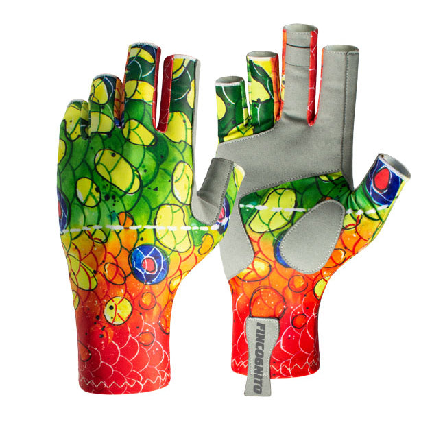 These brook trout sun gloves offer UPF50 sun protection.  Fish art by Ryan Keene.  Along with fly fishing and spin casting, these are great for hiking, mountain biking, kayaking, and other outdoor activities.