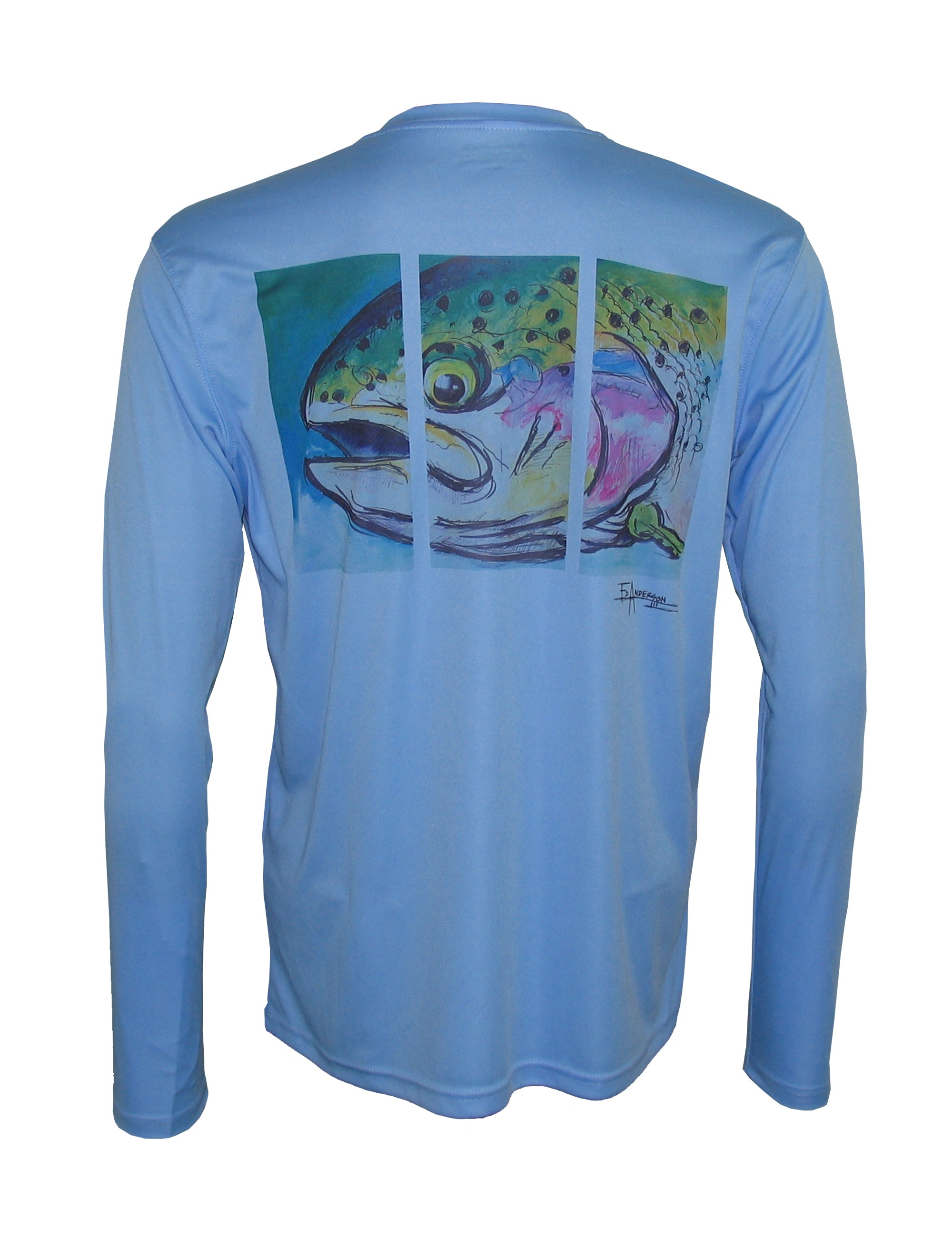 Men's Sun Protective Fishing Shirt Rainbow Trout Columbia Blue T