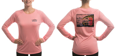 Women's Sun Protective Fishing Shirt Pretty Pink/Rainbow Reflections