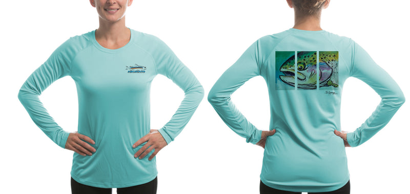 Women's Hen Rainbow/Blue Solar Performance L/S Fishing T Shirt