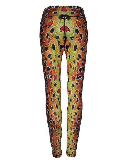Brown Trout2 All Sport Leggings comfortable outdoor apparel for fly fishing, hiking, camping or a hike up a 14er or a day floating a river