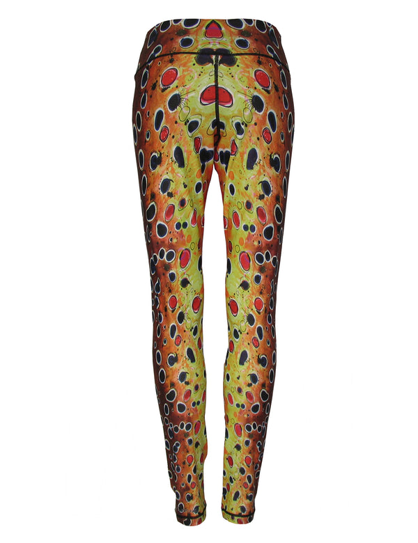 Women's Gym Cotton Blend Legging 520 with Mesh-Orange brown Print