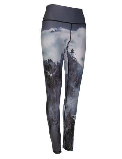 Jagged mountain peaks on a graphic yoga legging.  Great for skiing, snowboarding, base layer, winter sports.