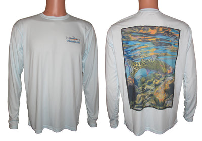 Men's Sun Protective Fishing Shirt Arctic Blue/Freestone Cutthroat Trout