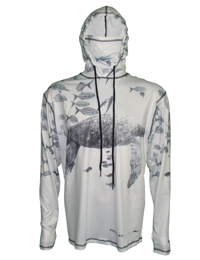 Sea Turtle surfing and diving beach hoodie offers sun protection with a built in face mask.  Perfect for a day at the beach or on the ocean.