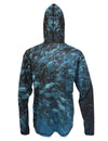 Scuba Jacks surfing and diving hoodie offers sun protection with a built in face mask.  Perfect for a day at the beach or on the ocean. Back view.