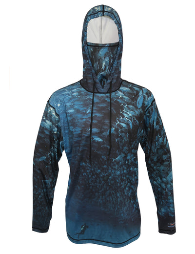 Scuba Jacks surfing and diving hoodie offers sun protection with a built in face mask.  Perfect for a day at the beach or on the ocean.