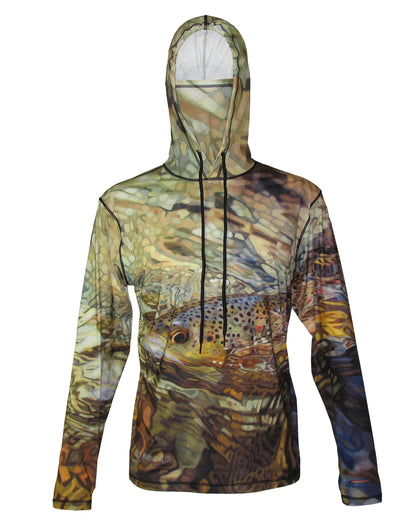 Secluded Brown Graphic Fishing Hoodie