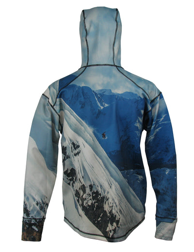 Snowboarder#2 1/4 Zip Hoodie back view mountain clothing brand offers SPF Protection from harmful UV Rays.  Enjoy the picture hoodies or just spend a day skiing.