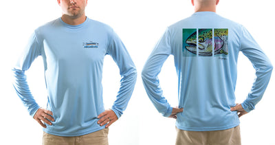 Men's Sun Protective Fishing Shirt Columbia Blue/Rainbow Trout
