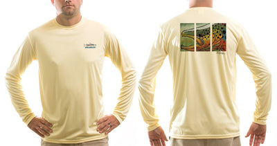 Men's Sun Protective Fishing Shirt Brown Trout/Yellow Fishing