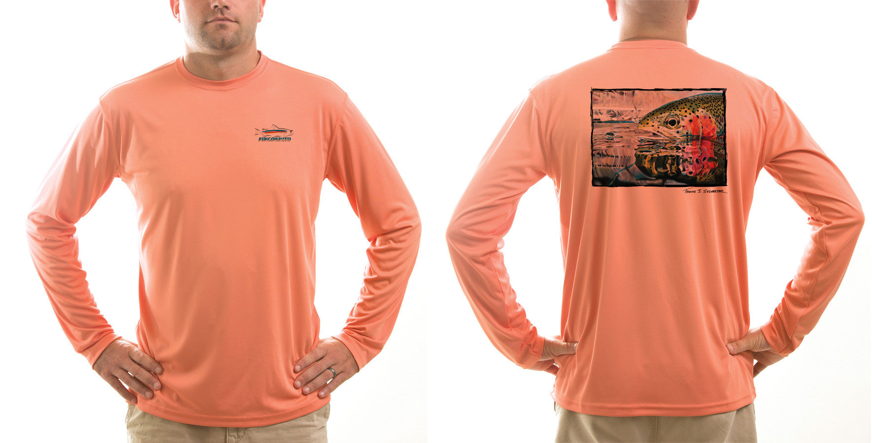 Men's Sun Protective Fishing Shirt Rainbow Relections Salmon T