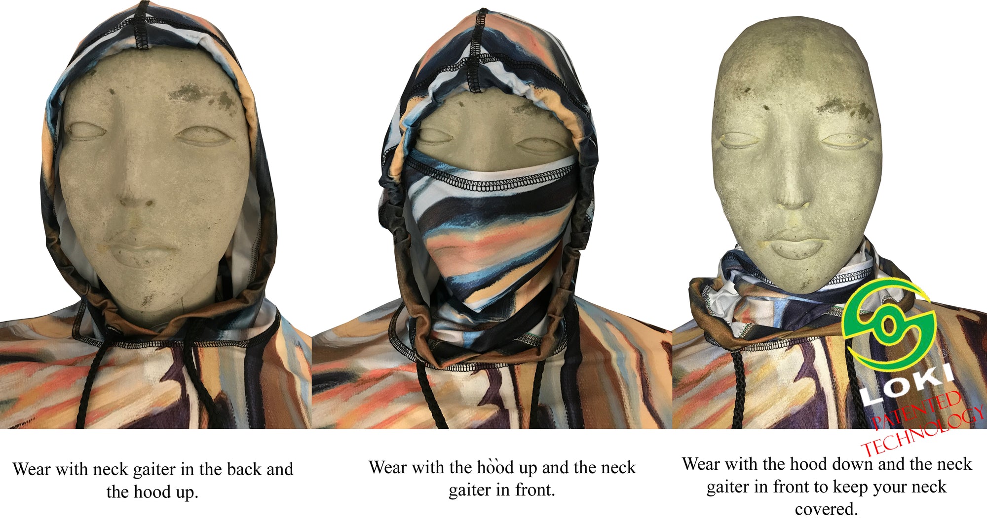 Built in neck gaiters give SPF sun protection like a buff.