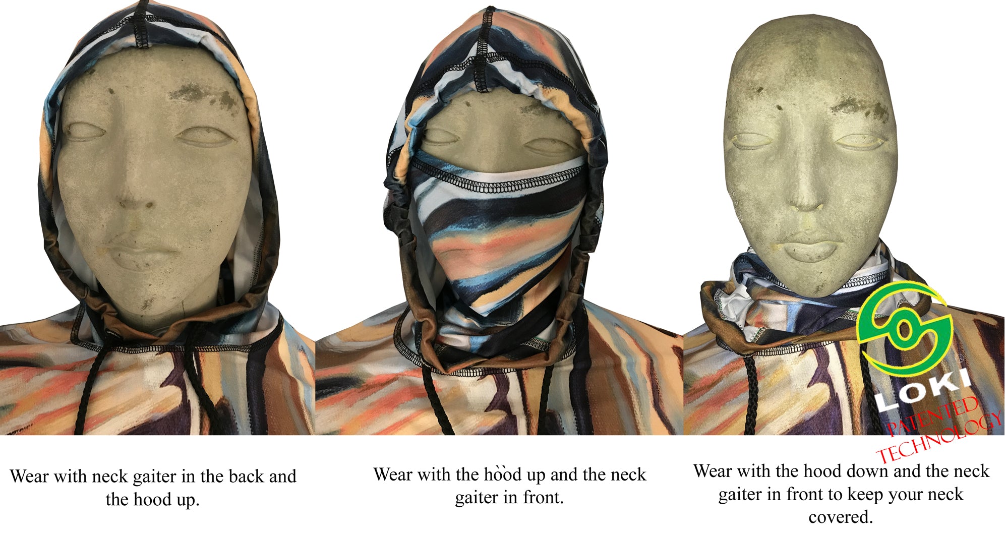 Built in neck gaiters give SPF sun protection like a buff.