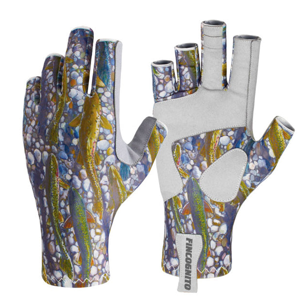Fincognito Fin-Flank Sun Gloves Trout Dreams Fish Print Fly Fishing