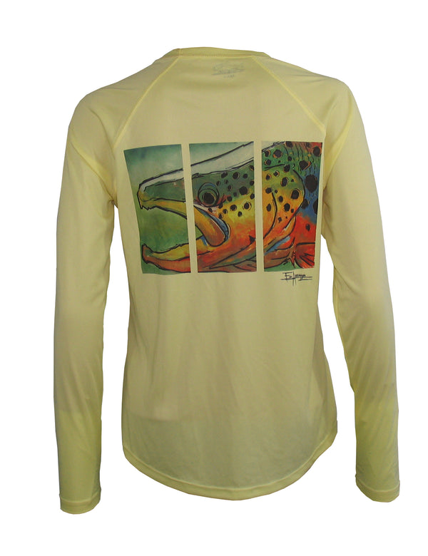 Women's Colored Brown/Yellow Solar Performance L/S Fishing T Shirt
