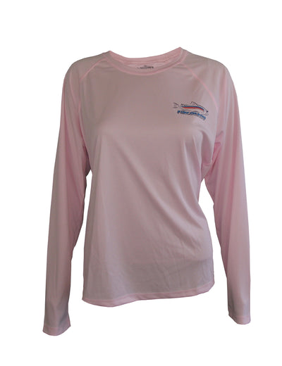 Women's Sun Protective Fishing Shirt Pink Blossom/Freestone Cutthroat Trout