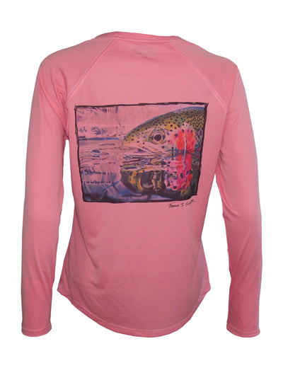 Women's Sun Protective Fishing Shirt Pretty Pink/Rainbow Reflections