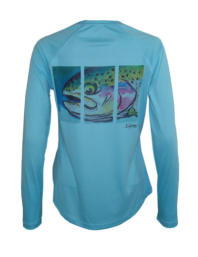 Women's Sun Protective Fishing Shirt Water Blue/Hen Rainbow